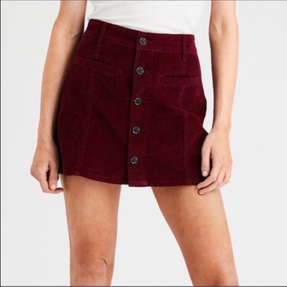 American Eagle Corduroy Skirt High Rise A Line Mini Button